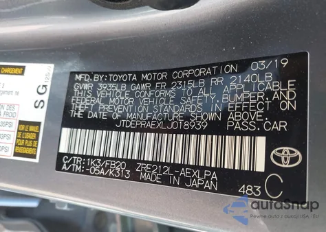 2020 Toyota Corolla Le из США, поврежденный, VIN JTDEPRAEXLJ018939